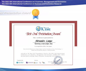 Dr. Alessandro Lampo receives "Best Oral Presentation Award" at the ICEME 2022