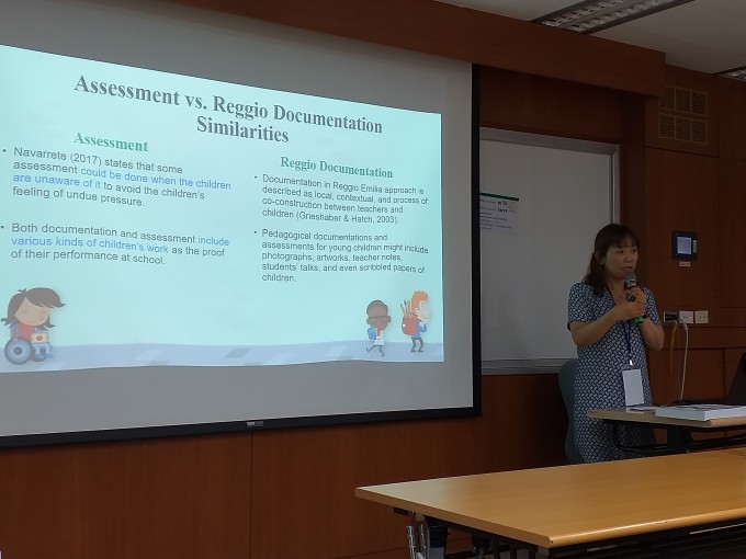 Picture 1. PhD student Annie Choi presented her doctoral study topic “Finding a better way to assess young children in a kindergarten classroom”.