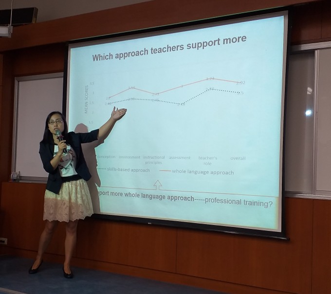 Picture 5. Prof. Susannah Sun presented “Kindergarten teachers’ beliefs about Chinese early literacy instruction”.